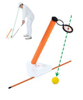 Golfer using Visual Lock Golf Training Aid With Instant Visual Feedback For Head Stability And Swing Plane Mastery.