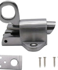 Close-up of Heavy Duty Stainless Steel Trailer Gate Spring Latch Automatic Tongue Down Build Tough with mounting plate and screws.