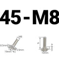 Nickel Plated Steel Hammer Head T Bolts M5 To M10 For 20 30 40 45 Aluminum Profile Connectors, size M8 with dimensions labeled.