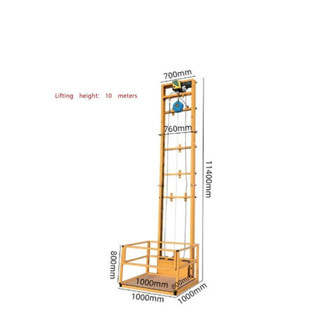 Boss Level Vertical Cargo Elevator And Compact Lifting Platform showing dimensions 11400mm height and 1000mm base for one person operation.