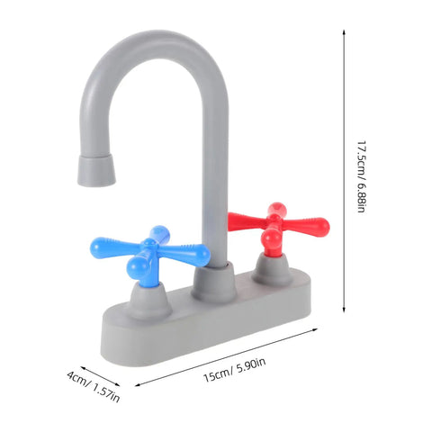 Straight Up Realistic Kitchen Faucet Toy For Kids Pretend Play Sink Accessories, gray plastic faucet, kid-sized for playtime.