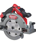 Professional Grade M18 Cordless Circular Saw With 190 Millimeter Blade Setup showing side view of saw with carbide disc for job site use.
