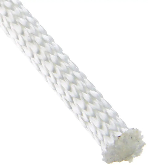 Close-up of One Quarter Inch White Polyester Rope With Solid Braid Dacron, 500 Ft Spool, Low Stretch UV Resistant Tough Workhorse Utility Cord