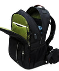Padded Camera Backpack With Anti Theft Nylon Build For SLR Gear Fits 15.6 Inch Laptop Detachable Dividers Water Resistant Open View