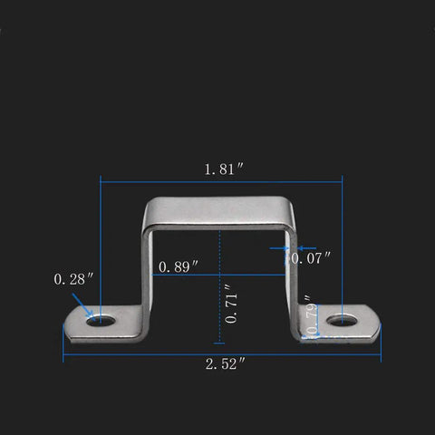 Tough As Nails Heavy Duty U Shape Connector Brackets For Strut Channel And Railing Mounts Crafted From Solid Stainless Steel Rust Resistant Hardware Kit With Secure Snap Fit Design Includes Twelve Piece Pack - front view with dimensions shown