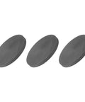 Three round graphite disks, 60x5mm, side view. High purity, multipurpose for melting, casting, and electrolysis. Pack of 3.