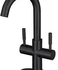 Concord Two Handle Bathroom Faucet With Push Pop Up Matte Black Finish Deck Mount Solid Brass Construction Drip Free Ceramic Disc Cartridge