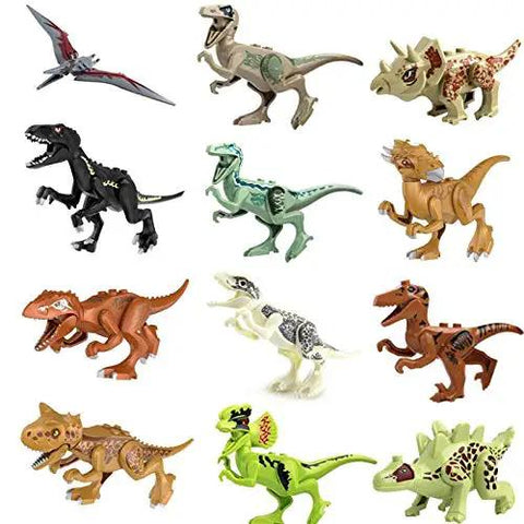 20 Piece Dino Figures Set For Jurassic World Building Blocks with T Rex, Velociraptor, Triceratops, Pterodactyl, moving parts