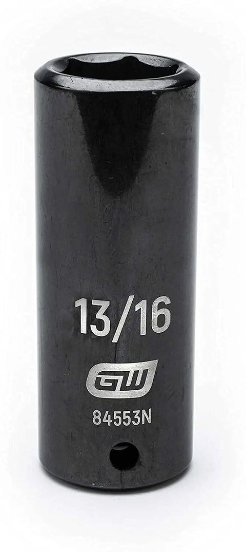 Close-up of a 13/16 inch socket from the Deep Half Inch Drive Impact Socket Set 6 Point SAE 19 Piece Off Corner Loading Design