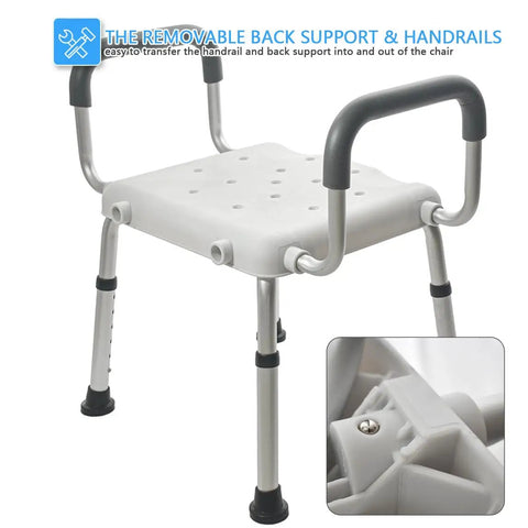 Shower Chair For Seniors With Wide Seat And Easy Assembly, Adjustable Height, Non Slip Bath Stool, Aluminum Frame, Supports Up To 330 Lbs