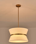 Slick Modern Pendant Chandelier with Off White Fabric Shade and Brass Finish Adjustable Hanging Light, UL Listed, 18 Inch