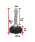 8 Piece Heavy Duty Metal Leveling Feet With 3 Inch Diameter Pads, Adjustable Furniture And Machinery Levelers shows 80mm foot, 100mm rod.