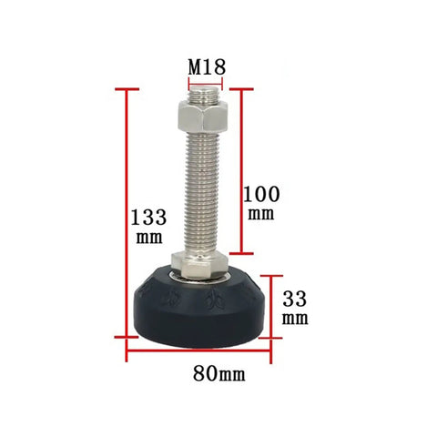 8 Piece Heavy Duty Metal Leveling Feet With 3 Inch Diameter Pads, Adjustable Furniture And Machinery Levelers shows 80mm foot, 100mm rod.