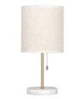 Gold Marble Base Bedside Table Lamp For Bedroom And Office with fabric shade, showcasing modern design and compact size.