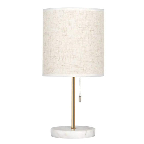 Gold Marble Base Bedside Table Lamp For Bedroom And Office with fabric shade, showcasing modern design and compact size.