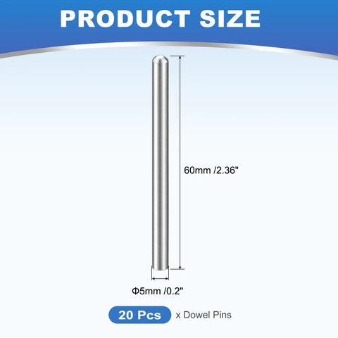 20 Pack 5mm By 60mm Dowel Pins In 304 Stainless Steel Tough Cylindrical Round Head Shelving Pegs For Bookshelves Cabinets And Furniture Locating Pin Set For Solid No Fuss Assembly