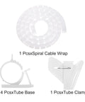 Spiral Tube Wrap Cable Kit For Wire Management 1.5M 22mm PE Flexible White Cable Sleeves with bases and clamp for wiring projects.