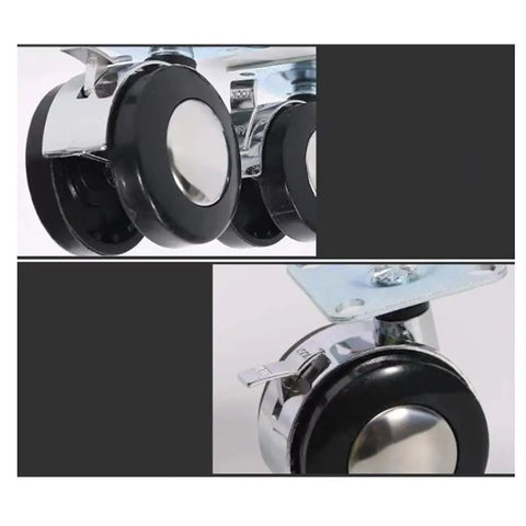 Close-up of Four Piece Office Chair Casters Featuring Smooth As Butter Silent Roll Twin Wheels And Heavy Duty Zinc Alloy Housing.