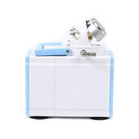 Side view of Oil Free Diaphragm Vacuum Pump 30 Liters Per Minute Oilless, Adjustable Pressure, Portable Lab Vacuum Workhorse For Filtration, Extraction And Distillation, 110V, Oil Free Design.