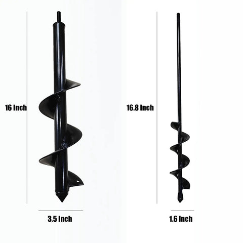 Two Size Garden Auger Drill Bits Set 3.5 x 16 and 1.6 x 16.8 Inch for Quick Bulb and Flower Planting, Fits Three Eighth Inch Hex Drills