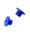 Set of four blue aluminum flange shaft couplings with 6mm bore and grub screws.