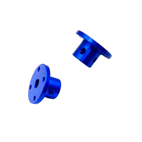 Set of four blue aluminum flange shaft couplings with 6mm bore and grub screws.