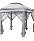 13x13 Pop Up Hexagonal Gazebo With Mesh Walls And Double Tiers No Fuss Setup Patio Shade Shelter For Lawn Garden Backyard And Deck Weather Resistant All Season Canopy Tent In Gray