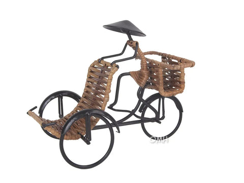 Killer Vintage Asian Rickshaw Driver Card Holder With Sleek Metal Body And Super Cool Rattan Detailing Perfect For Your Desk Or Shelves Bringing Fresh Home Office Energy To Your Space At Seven By Four Inches Wide.