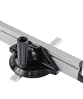 Heavy Duty Adjustable Universal Aluminum Miter Gauge Fence System With Rock Solid Angle Plate Ruler and Easy Grip Push Block, top view.