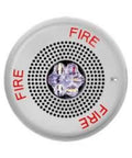 Rock-Solid Eluxa Replacement Ceiling Mount Horn Strobe Notification Appliance White with FIRE lettering and LED lights.