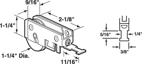Adjustable Steel Sliding Door Roller Assembly With Ball Bearing Nylon Wheel For Mirrored Closet Doors No Sweat Setup T Shaped Tab Design Easy Install with dimensions.