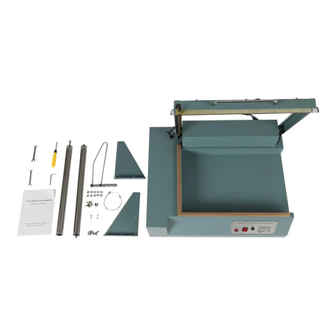 GFJYKDL Heavy Duty L Bar Impulse Heat Sealer Wrapping Machine 1000W Power with accessories laid out for assembly view.