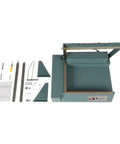 Heavy Duty L Bar Heat Sealer And Shrink Wrapper Machine With Film Racks, 1000W Power parts and components laid out on a white surface.