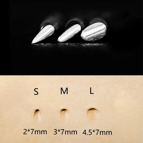 Leather Beveling Set Pro Grade Three Piece Undercut Bevelers In Stainless Steel showcasing S, M, L sizes with carved leather marks