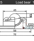 Heavy Duty Universal Ball Casters With Smooth 360 Degree Swivel Wheels No Fuss Install High Load Bearing Casters Built Tough For Heavy Loads That Move Easy On Any Floor One Pack Straight Up diagram with dimensions and load capacity.