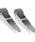 Smooth As Butter 2 Pack Nylon Galvanized Barn Door Rollers With Directional Caster Wheels, silver metal frame with gray wheels.