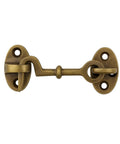 2.75 Inch Solid Brass Cabin Hook Latch With Vintage Antique Finish for windows cabinets barn doors small shutters and DIY projects.