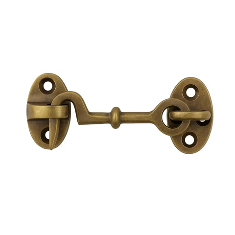 2.75 Inch Solid Brass Cabin Hook Latch With Vintage Antique Finish for windows cabinets barn doors small shutters and DIY projects.