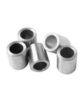 Heavy Duty Round Steel Spacers Three Quarter Inch Outer Diameter Half Inch Inner Bore Eight Eighths Inch Long, six pieces arranged.