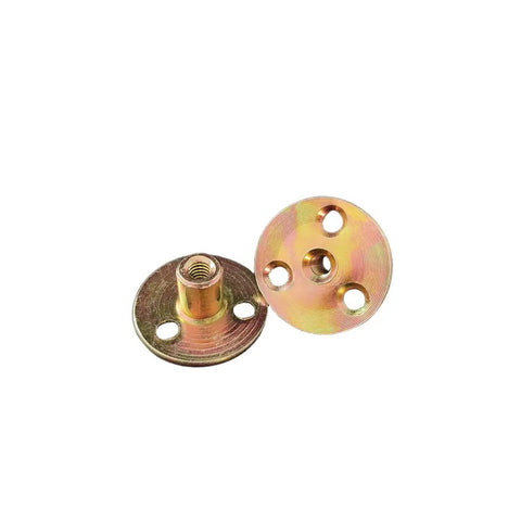 1/4-20 Brad Hole Tee Nut For Wood Furniture, 3-Hole Iron Plate T Nut With Zinc Plated Carbon Steel Round Base