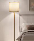 Modern Floor Lamp With Dimmable 9W LED 3 CCT Color Temp Pull Chain Adjustable 58 To 65 Inch Height Dual Linen Shades Beige Cone And Drum