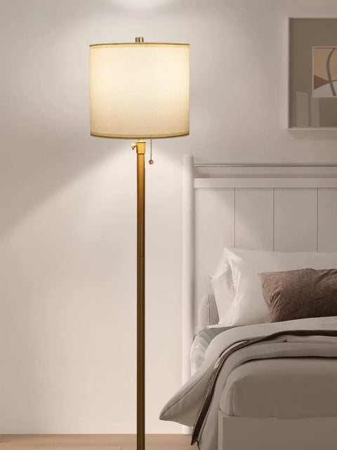 Modern Floor Lamp With Dimmable 9W LED 3 CCT Color Temp Pull Chain Adjustable 58 To 65 Inch Height Dual Linen Shades Beige Cone And Drum