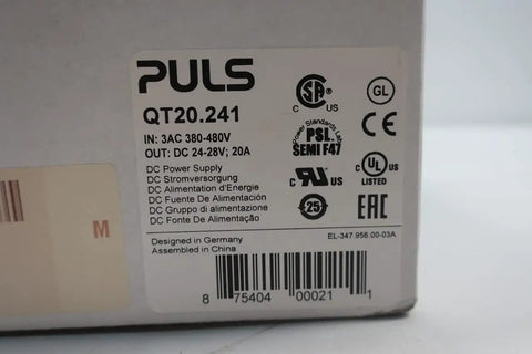 QT20.241 Switching Power Supply 380-480V AC To 24-28V DC 20A Beefy Output For Industrial Equipment And Control Panels Durable And Reliable Power Converter label