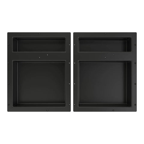 Quad Niche Recessed Shower Shelf Black With Four Inner Shelves, 32 Inch Wide By 20 Inch High By 4 Inch Deep, horizontal view