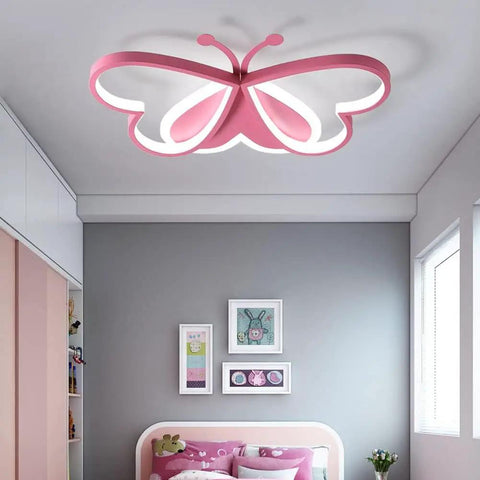 Pink Butterfly LED Ceiling Light Fixture For Kids Room Modern Flush Mount Dimmable With Remote 36W 110V in bedroom