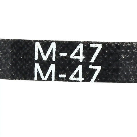 Close-up of Reliable Heavy Duty Industrial Rubber V-Belt M-47, showing label details, suitable for power transmission.