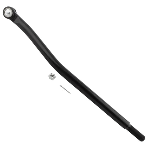 Beefed-Up Three Piece Front Tie Rod Kit With Inner Drag Link, Left Outer Tie Rod End, And Passenger Side Adjusting Sleeve For Ford Excursion 2000-2005 And Ford F-250 F-350 Super Duty 1999-2004, F-450 F-550 1999-2002 DS1438 ES3427 ES3426 black steel drag link with sleeve