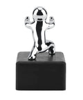 Heavy Duty Non Slip Door Stopper With Rubber Base For Kid And Pet Safety featuring a sleek metal figure on a black base