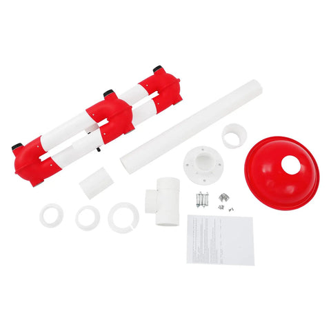 Components of 360 Degree Rotating Lab Fume Hood With Ceiling Mount, High Grade Fume Exhaust Vent, red and white parts on display