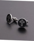 Cross Pattern Titanium Steel Cufflinks For Men Black Polished Shirt Buttons Sleek Durable Fasteners for Formal and Casual Wear